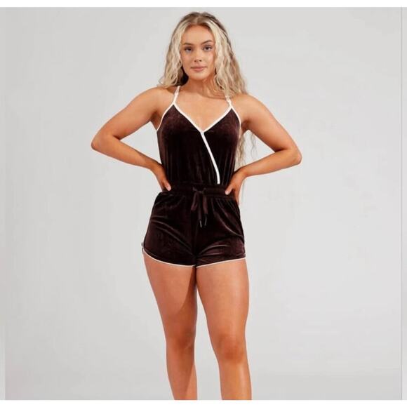 Buffbunny Women’s XS Brown Velvet Disco Romper - Picture 1 of 6